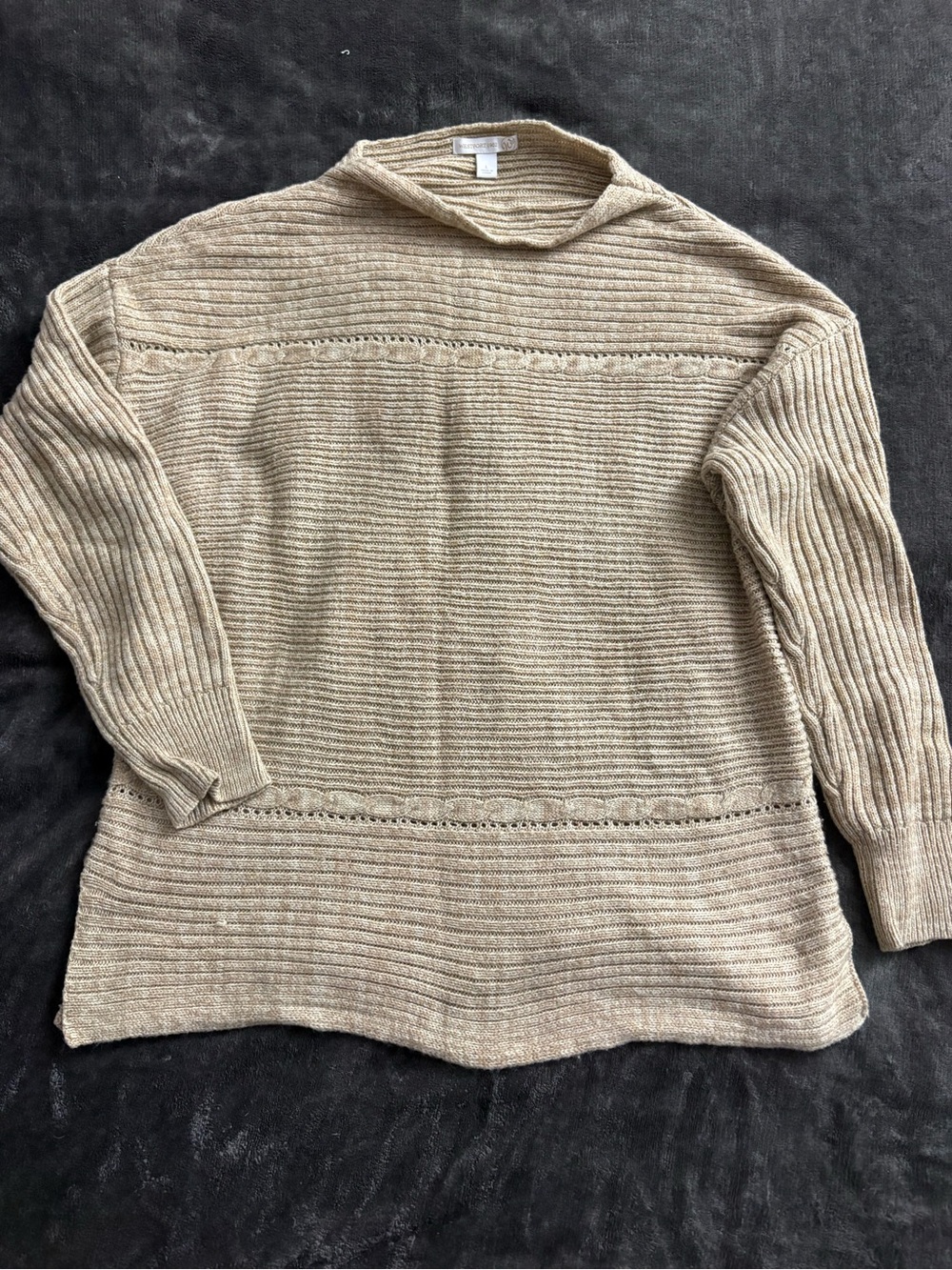 Neutral Ribbed Cowl Neck Sweater - Beige